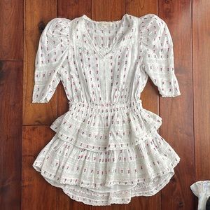 Loveshackfancy mini white dress with pink flowers